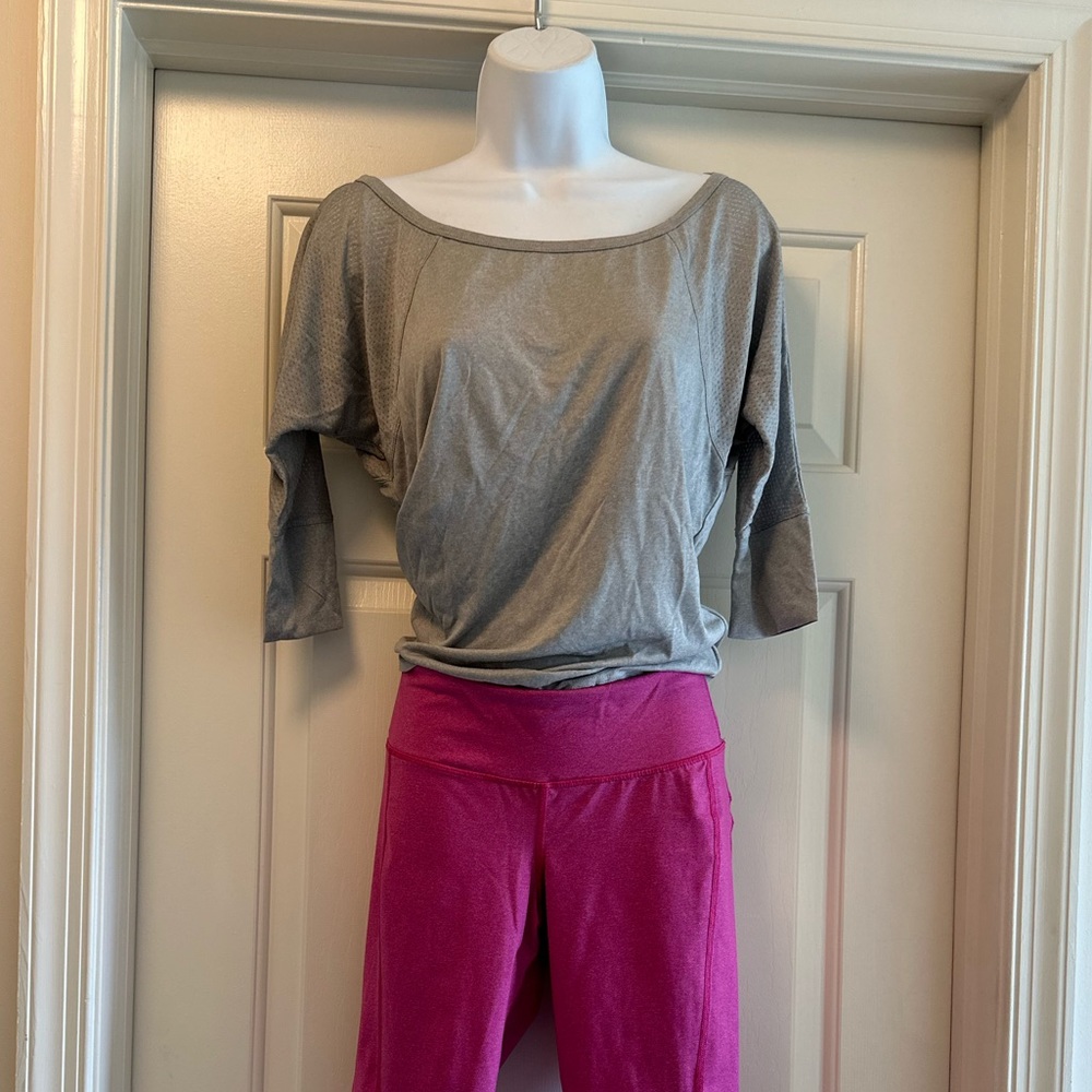 Gray boatneck top with back cutout